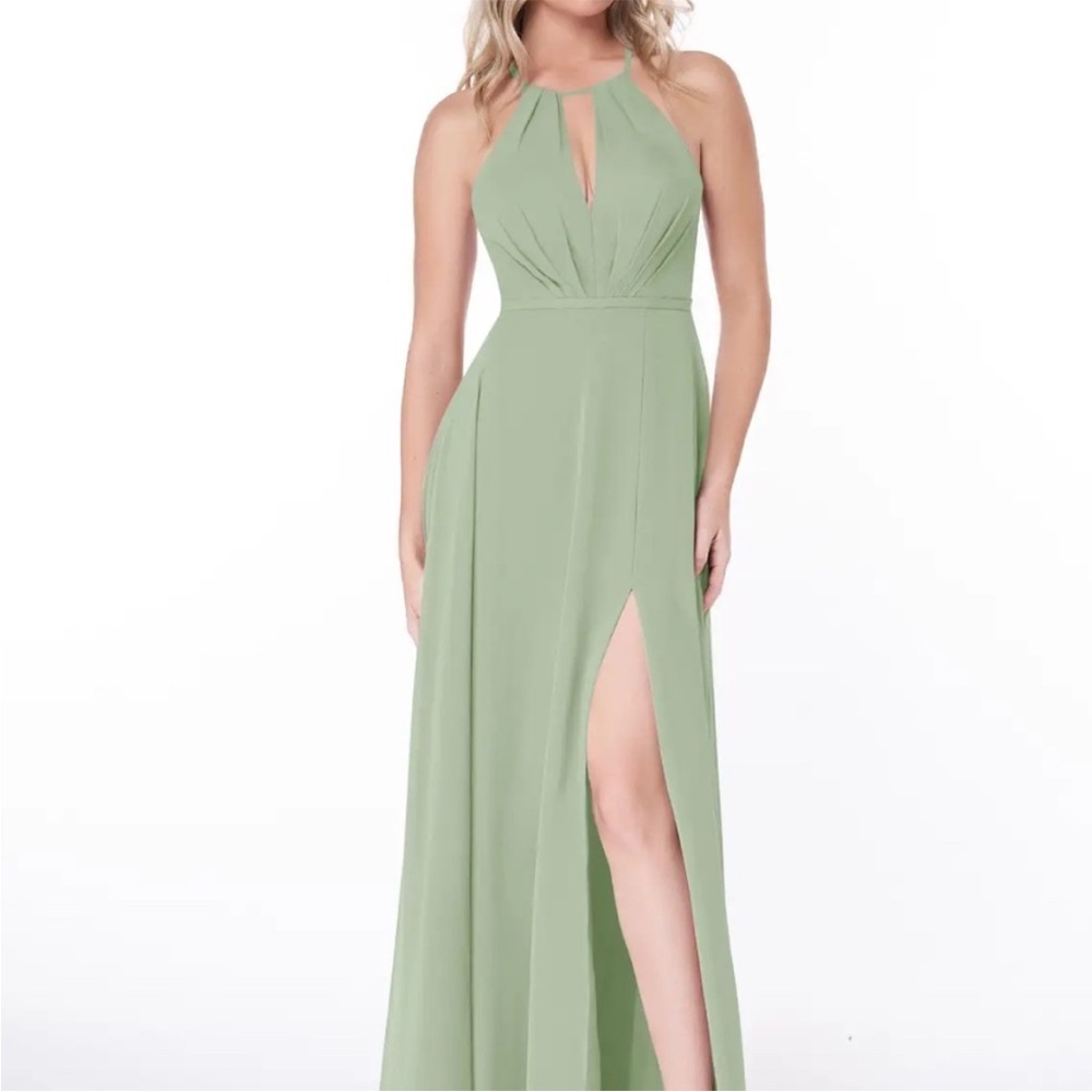 Elegant Sage Halter Evening Gown - Women Dresses